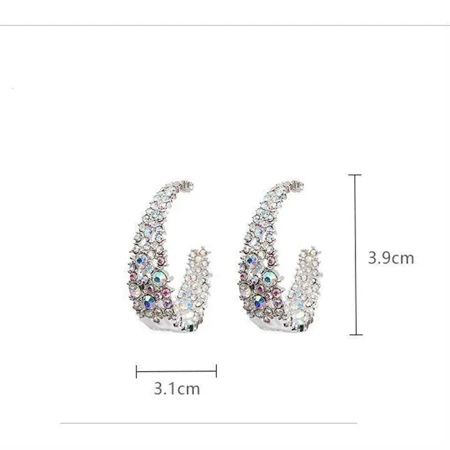 Rhinestone C-shaped Semicircle Premium Sense Stud Earrings