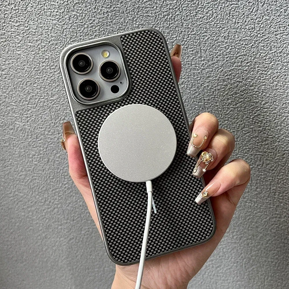 Color: black, Compatible-Phone Models: For iPhone 16 Plus - Carbon Fiber Textured Magnetic Phone Case For iPhone 16 Pro Max 15 14 13 12 Shockproof Soft Cover For Magsafe Wireless Charging
