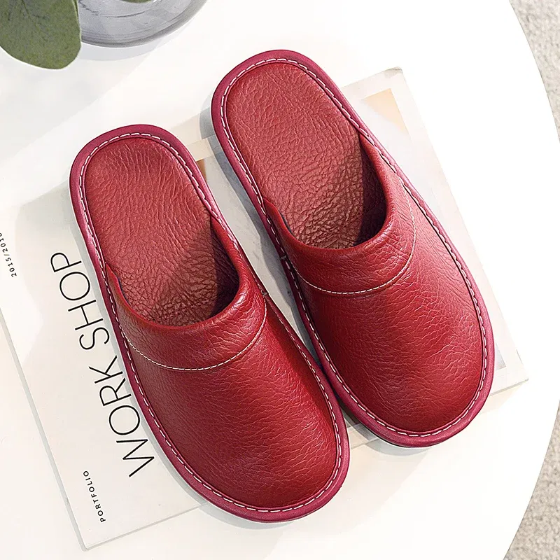 Color: Gold, Shoe Size: 6 - Mens Bedroom Leather Slippers Unisex Black Home Shoes Big Size 47 48 Man's Slippers Indoor Comfy Males Slides Family Flats Shoes
