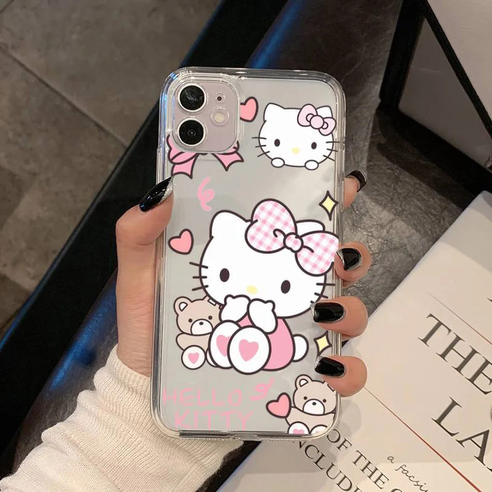 Color: SKY BLUE, Material: POLYESTER - Miniso Sanrio Collaboration Hello Kitty Phone Case For iPhone 15 14 13 11 12 16 Pro Max Plus X XR XS Girl Silicone Phone Case