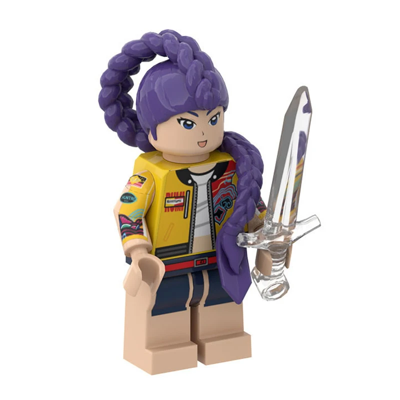 Color: Silver - KPOP Demon Hunters Cartoon Doll Building Blocks Kawaii Mini Action Figure Head Assembly Toys Children's Educational Toys Gift