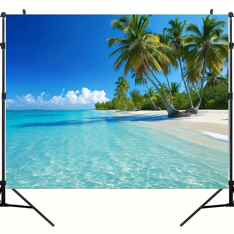 Vibrant Ocean Beach Tapestry - Tropical Paradise Wall Hanging with Coconut Tree