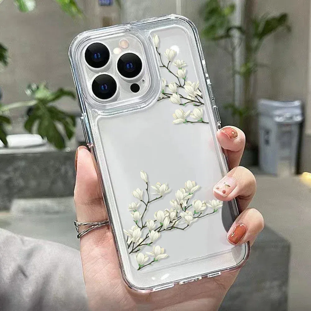 Material: PE, Color: Red - High Transparency Case iPhone 15 14 13 12 11 XSM XR X 6 7 8 Plus Case Jasmine Clear Case iPhone Aesthetic Korean Phone Case