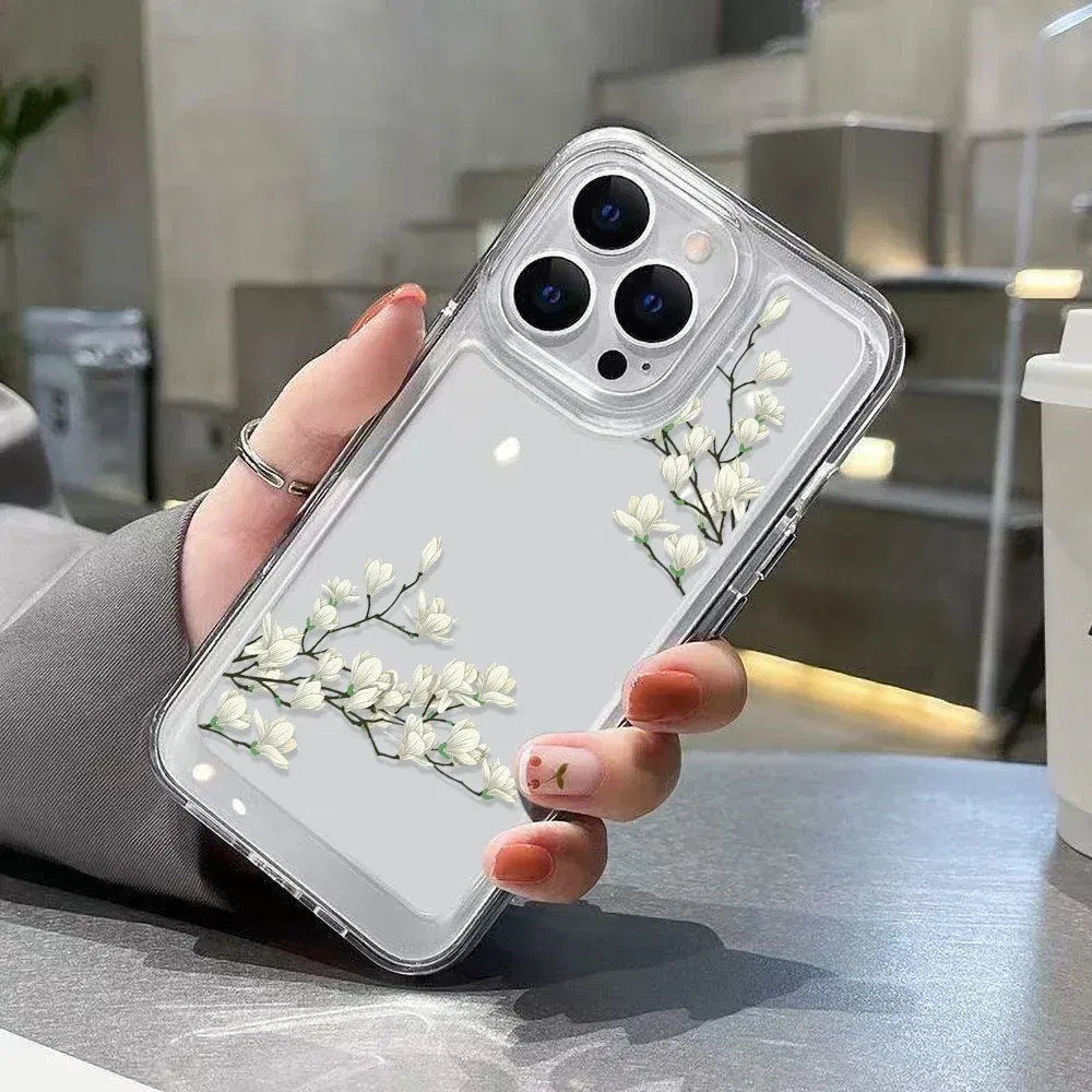 Material: PE, Color: Red - High Transparency Case iPhone 15 14 13 12 11 XSM XR X 6 7 8 Plus Case Jasmine Clear Case iPhone Aesthetic Korean Phone Case