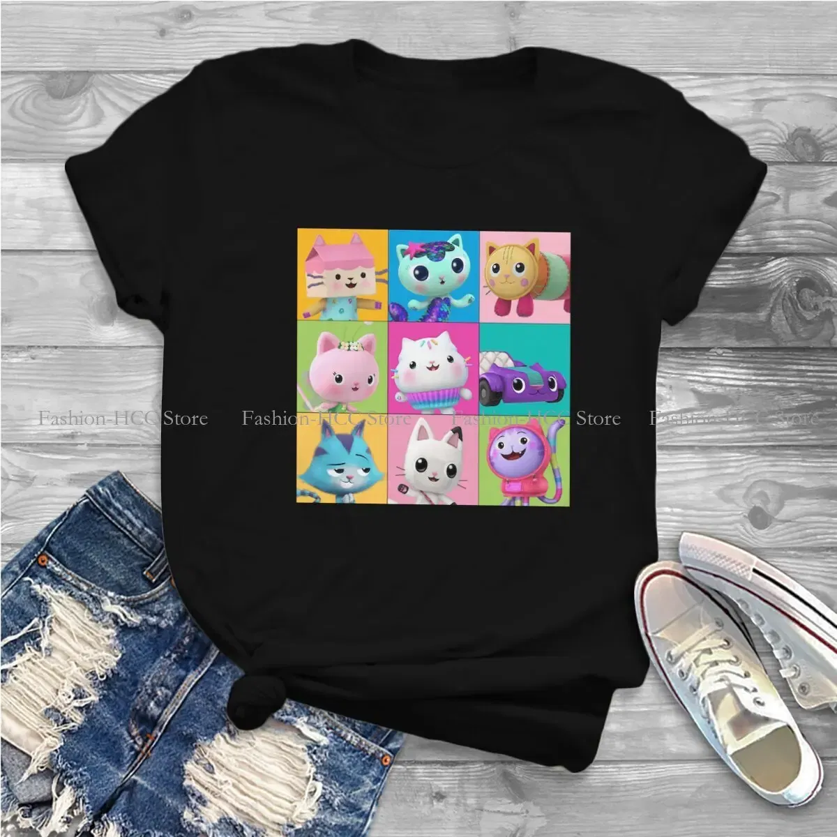 Color: black, Size: M - Essential Style Polyester TShirt Gabby's Dollhouse Gabby Cartoon Comfortable Hip Hop Gift Idea T Shirt Stuff