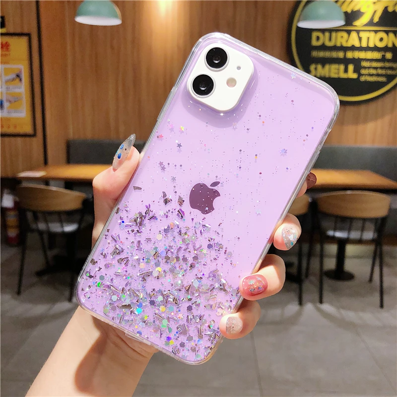 Color: PURPLE, Compatible-Phone Models: For iPhone 12 Pro - 16 Pro Max, Epoxy Resin Case, iPhone 15 Case with Sequins, Epoxy Case, iPhone 14 Case, Glitter Girls Designs, 13 Pro Max, 15Pro