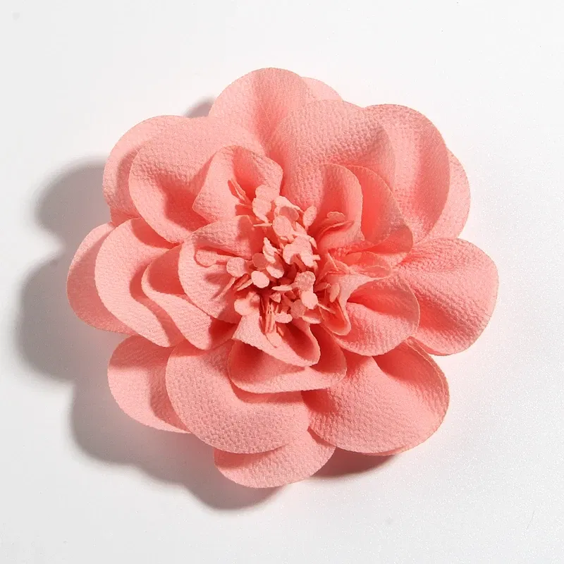 Color: Brown - 1PC 10CM 3.8" Big Chiffon Flowers Hair Clips Hairpins Handmade Artificial Rolled Rose Fabric Flower For Girls Head Accessories