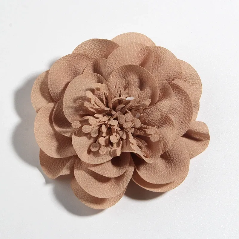 Color: Brown - 1PC 10CM 3.8" Big Chiffon Flowers Hair Clips Hairpins Handmade Artificial Rolled Rose Fabric Flower For Girls Head Accessories