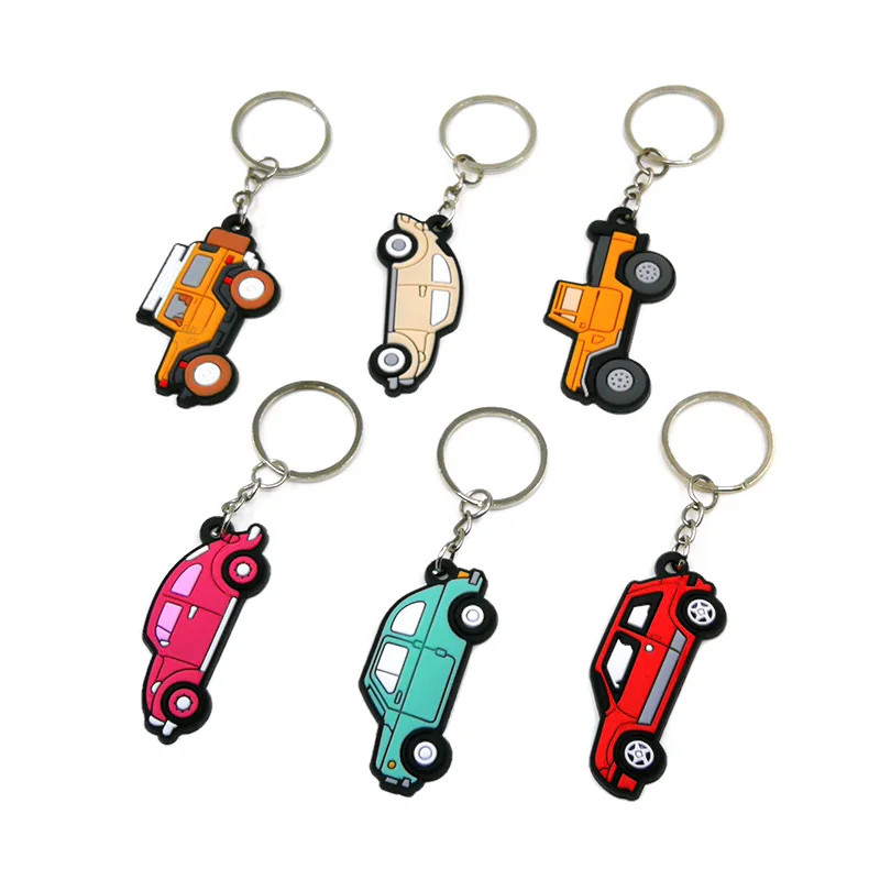 Color: Silver - 1PCS PVC Key Ring 6 Colors of Car Shape Keychain charms Colorful Key Chain Key Holder Fit Little Boy Gift Kids Toys