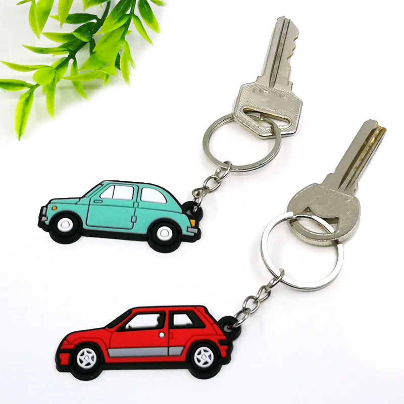 Color: Silver - 1PCS PVC Key Ring 6 Colors of Car Shape Keychain charms Colorful Key Chain Key Holder Fit Little Boy Gift Kids Toys