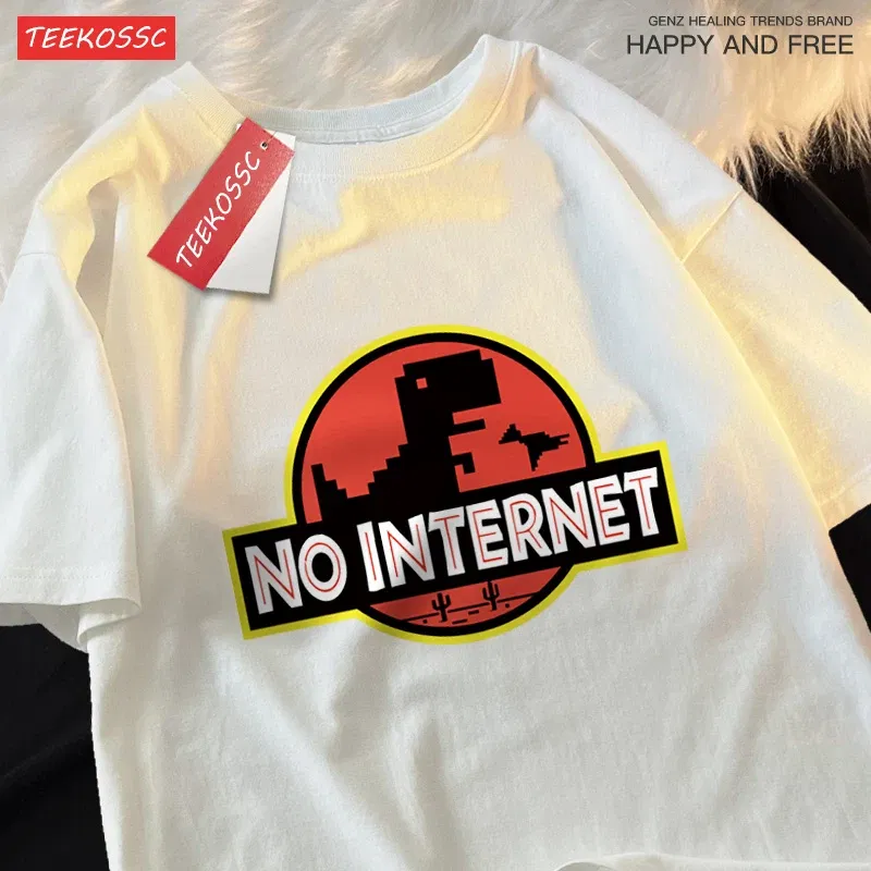 Color: Blue, Size: XXL - No Internet Fun Little Dinosaur Short Sleeve Mens Cartoons Cotton Tshirt Summer High Quality Clothing Fashion Oversize T-Shirts