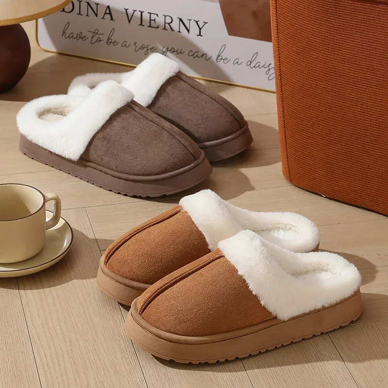 Color: Grape, Shoe Size: 38-39, Ships From: CHINA - Asgard Plush Women Slippers Thick Sole Non-slip Outdoor Fuzzy Slides Winter New Fur Collar Cotton Shoes Winter Warm Home Slipper