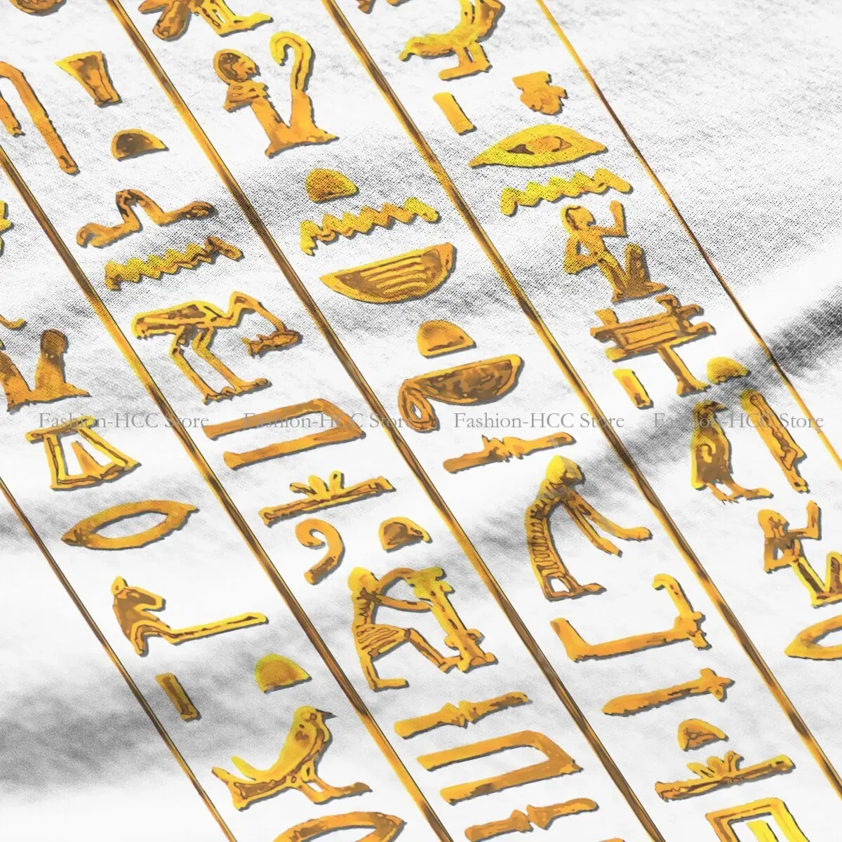 Color: WHITE, Size: S - Ancient Egypt Culture Polyester TShirts Hieroglyphs Gold On Black Distinctive Women's T Shirt Funny Tops