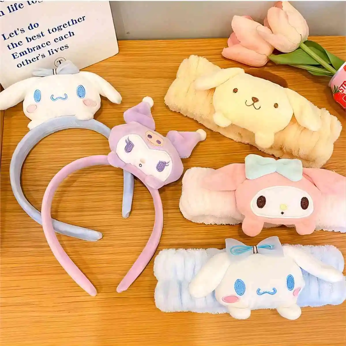 Color: HotPink - Sanrio Soft Plush Makeup Hairband Cute kuromi Cinnamoroll Melody Design Wash Face Makeup Non Slip Elastic Hair Accessories
