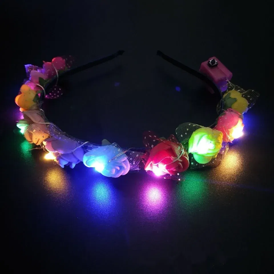 Color: Lavender - Luminous Rose Flower Headband LED Light up Wreath for Women Girl Bridal Wedding Party Hairband Christmas Valentine's Day Gifts