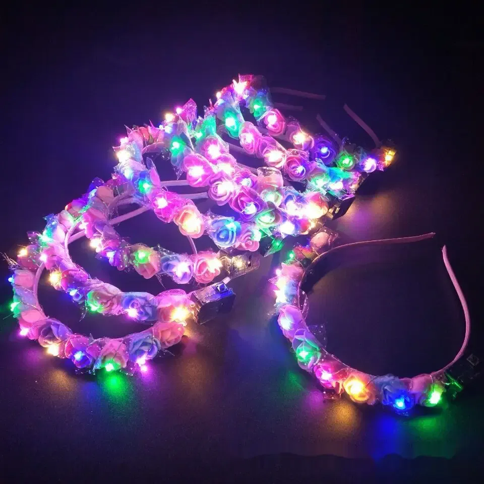 Color: Lavender - Luminous Rose Flower Headband LED Light up Wreath for Women Girl Bridal Wedding Party Hairband Christmas Valentine's Day Gifts