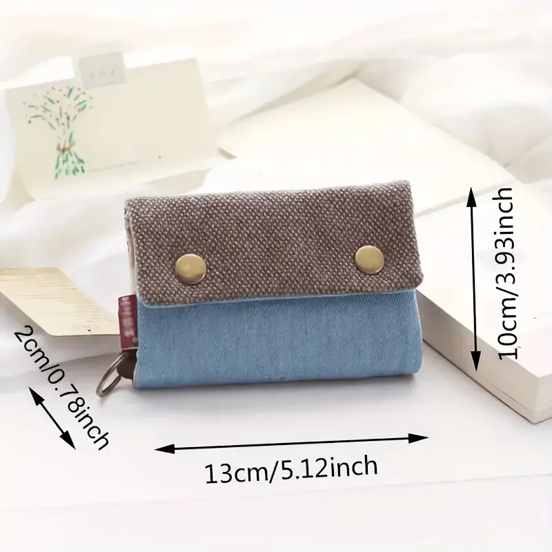 Color: Clear - Handmade Three Fold Fabric Wallet Women Men Simple Short Zipper Purses for Teens Personality Multi-function Key Bag Card Holder