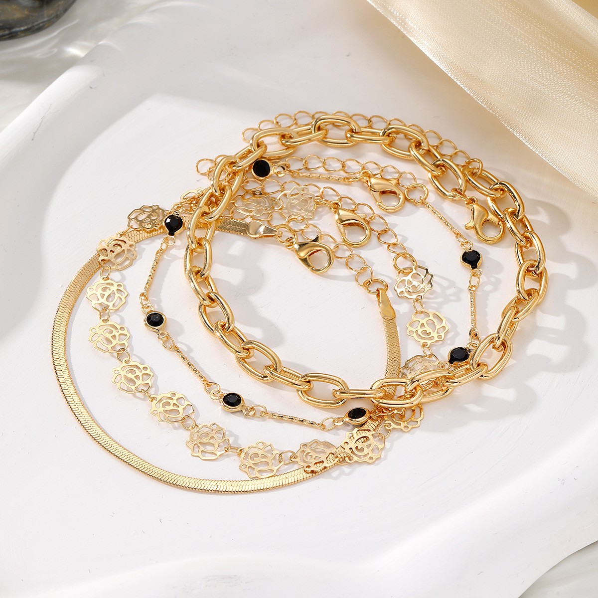 Rose Black Diamond Anklet 4-piece Set