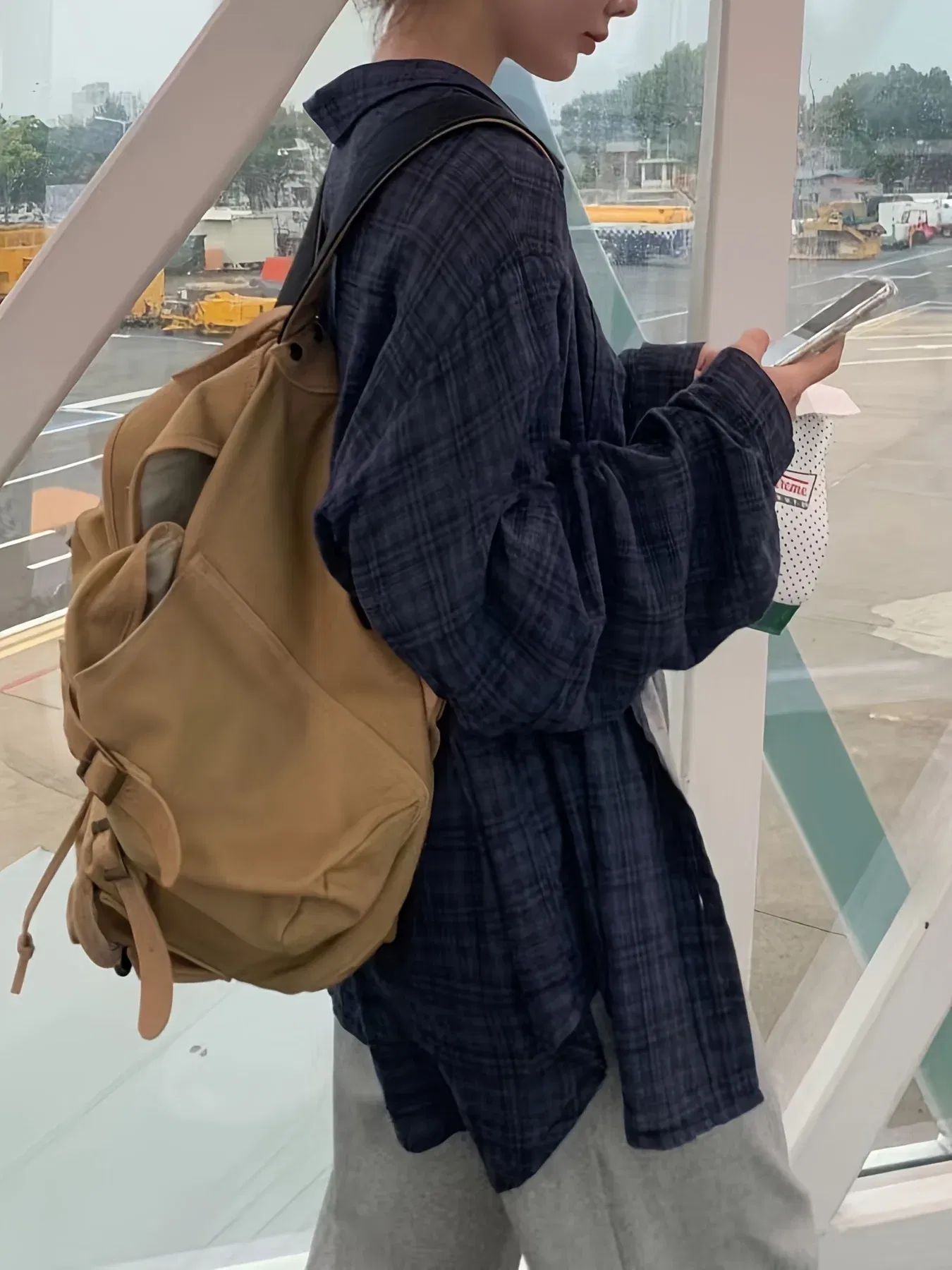 Color: Orange, Size: 3XL - 2025 Large Size Women's Navy Blue Plaid Loose Outside The Spring and Summer Travel Essential Sunscreen Shirt Thin Coat
