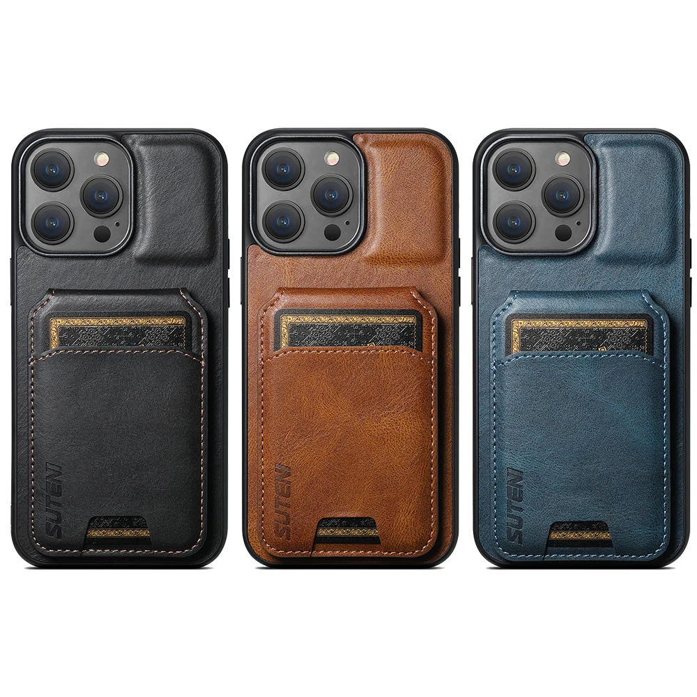 Color: Blue, Material: tpu - SUTENI Card Holder Leather Magnetic Pocket Cover Wallet Phone Case For iPhone X XS XR 11 12 13 14 15 Pro Max Plus