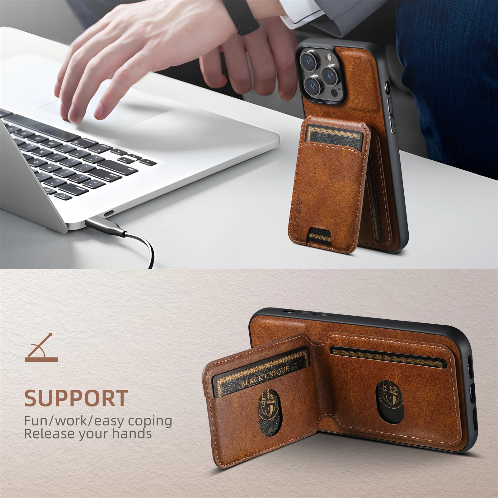 Color: Blue, Material: tpu - SUTENI Card Holder Leather Magnetic Pocket Cover Wallet Phone Case For iPhone X XS XR 11 12 13 14 15 Pro Max Plus
