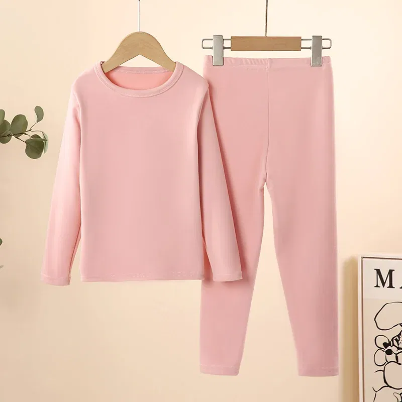 Color: Pink, Kid Size: 7 - 2-Piece Children's Thermal Underwear Suit boys' Autumn Clothes And Trousers Padded Cotton Sweater Girls' Casual Joker Home Cloth