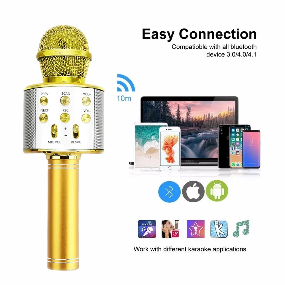 Color: SKY BLUE, Ships From: CHINA - WS858 Wireless Microphone Blue-tooth Speaker Home Karaoke Microphones Speaker KTV Scenes Handheld Music Player Singing Recorder
