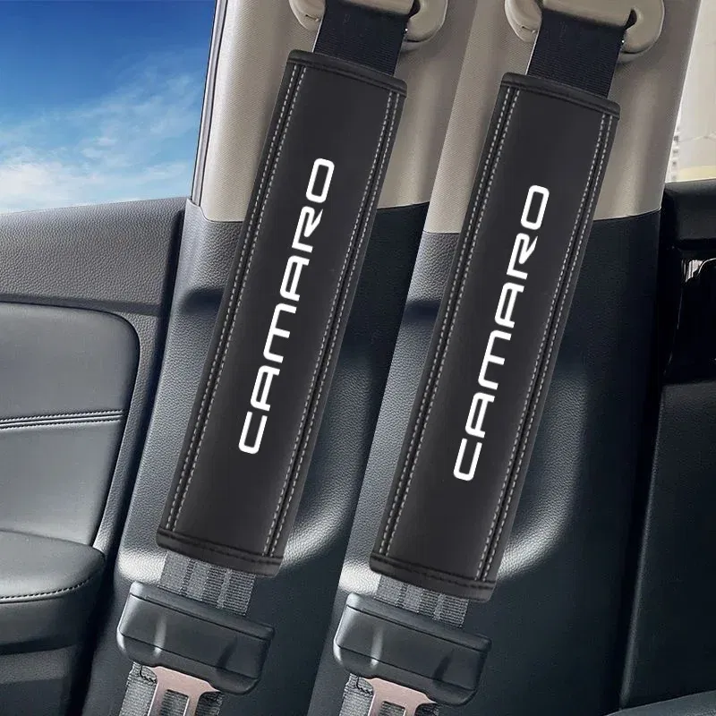 Color Name: Brown - 2Pcs Nappa Leather Seat Belt Shoulder Cover Pads for Chevrolet Camaro SS RS LT ZL1 2016 2017 2018 2019 2020 Car Accessories