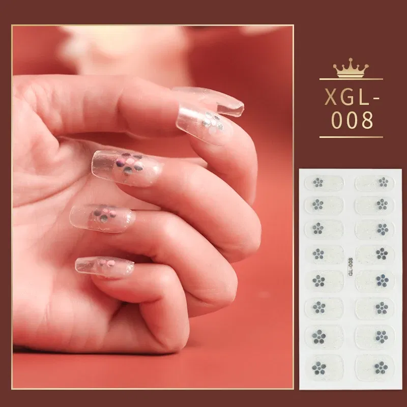 Color: WHITE - 1 Sheet Glitter Nail Stickers Nail Art Polish Stickers Nail Tips Nail File Adhesive Wraps Manicure Decal Strips Drop Shipping