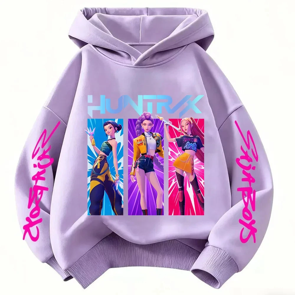Color: SKY BLUE, Kid Size: 7 - Cartoon Hoodie for Boys and Girls KPop Demon Hunter Rumi Derpy Warm and Thick, Fashionable Casual Top, Printed Purple Sweatshirt