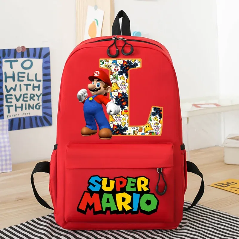 Color: WHITE, Size: >40cm - New Super Mario Bro School Bag Cartoon Letter Printed Children Backpack Boys Girls School Backpacks Children's Birthday Gifts