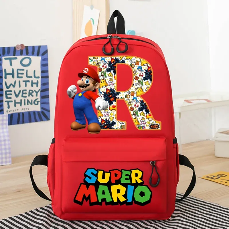 Color: WHITE, Size: >40cm - New Super Mario Bro School Bag Cartoon Letter Printed Children Backpack Boys Girls School Backpacks Children's Birthday Gifts