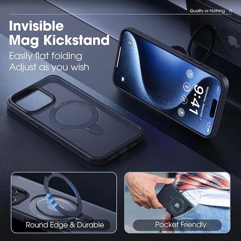 Color: Beige, Material: EVA - Magnetic Phone Case with Ring Stand for Wireless Charging iPhone 15 Pro Max 14 Plus 13 12 11 Translucent Cases Matte Slim Cov