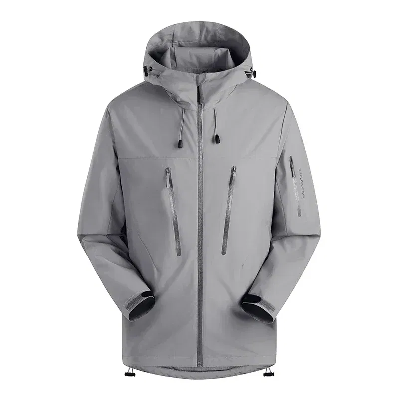 Color: Silver, Size: M - Spring Autumn Men's Windbreaker Fashion Outdoor Mountaineering Travel Windproof Waterproof Hooded Jacket Slim Fit Versatile Coat
