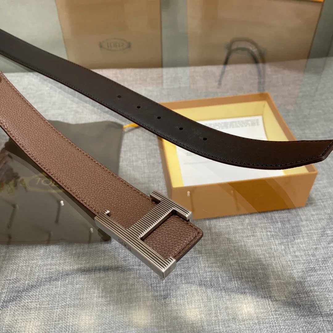 Color: Gold, Belt Length: 125cm - New Style Leather Belt for Men and Women, Classic Cowhide T Buckle Design Belt, Light Luxury, Classic and Versatile Gift