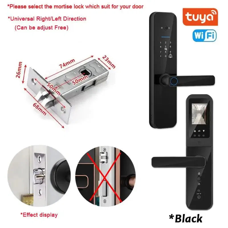 Color: WHITE, Ships From: CHINA - New! Tuya Wifi Digital Electronic Smart Door Lock With Biometric Camera Fingerprint Smart Card Password Key Unlock