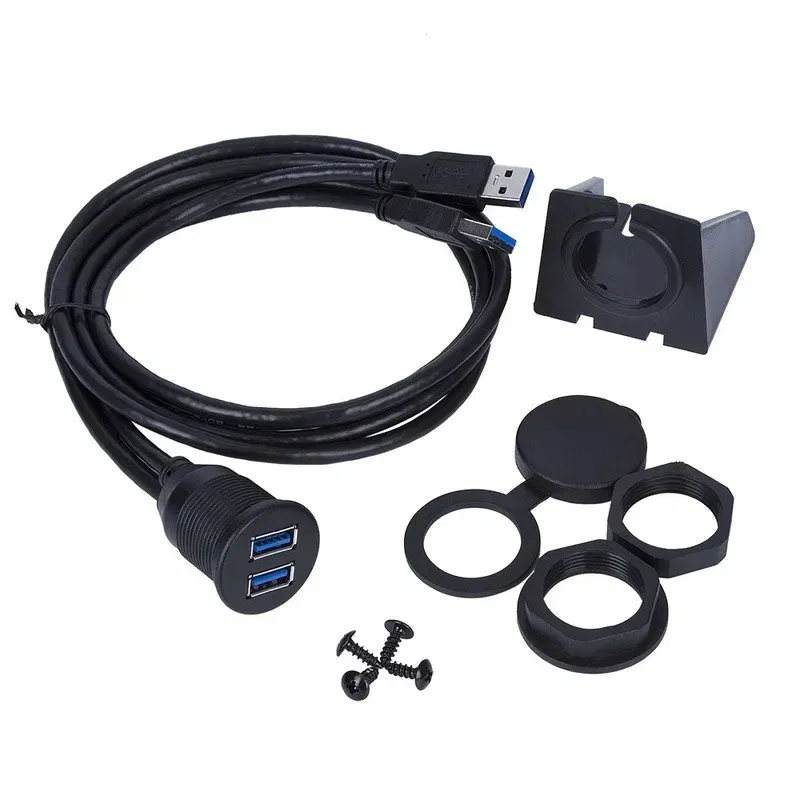 Cable length: 3m, Color: black - Dual USB 3.0 Male To USB 3.0 Female Extension Cable with Flush Mount Panel for Car Truck Boat Motorcycle