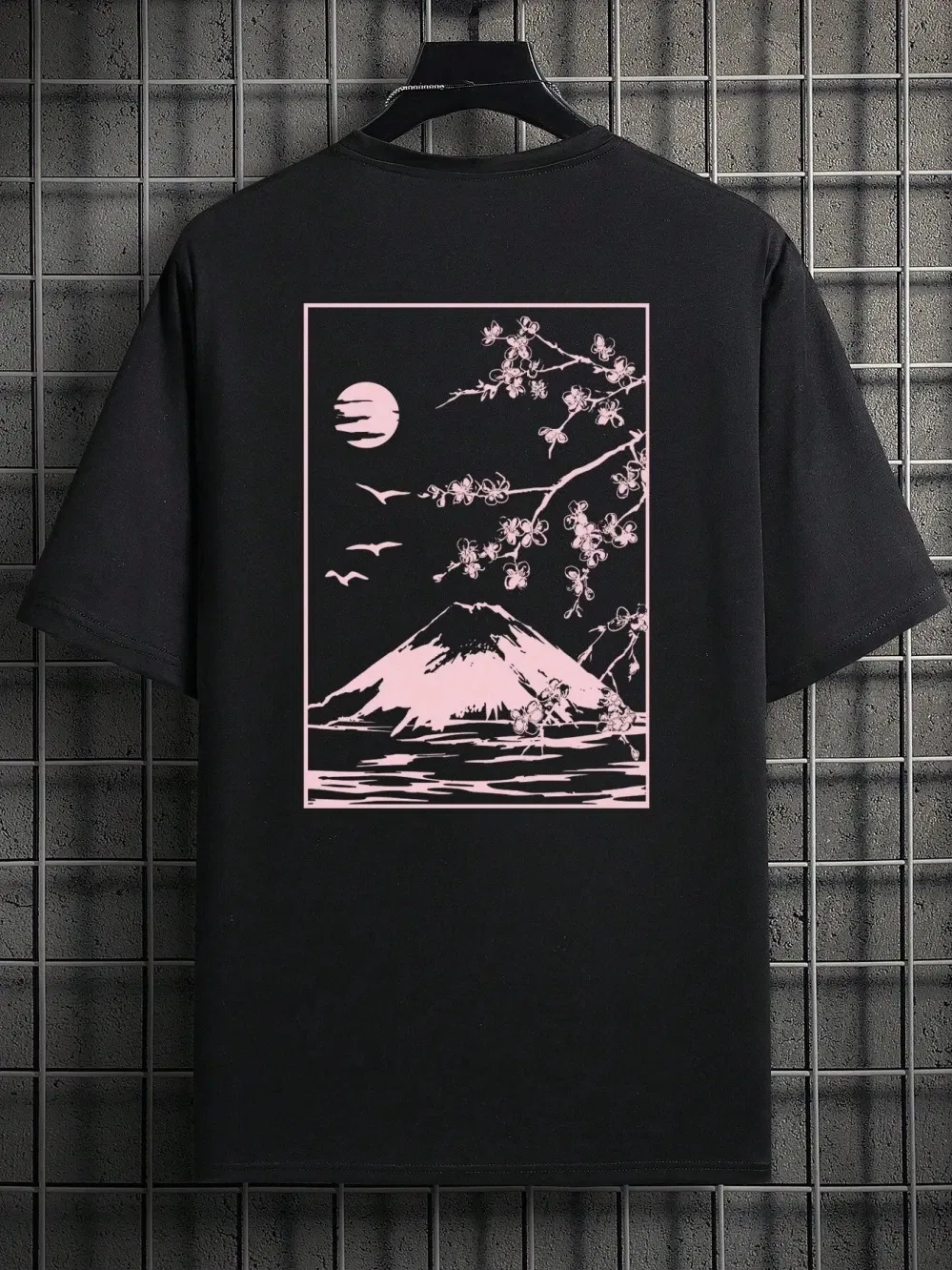 Color: SKY BLUE, Size: L - Tokyo Sakura Mount Fuji Business Card T Shirt Men Fashion Tee Clothing Cotton Summer Casual Tops Hip Hop Loose Cotton T-Shirt