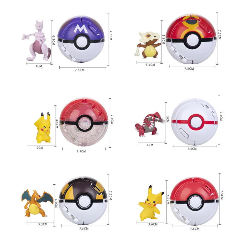 Color: Red - New Pokemon Pokeball Anime Action Figurse Pikachu Squirtle Pocket Monster Variant Pok?©mon Game Elf Ball Model Toys Kids Gift