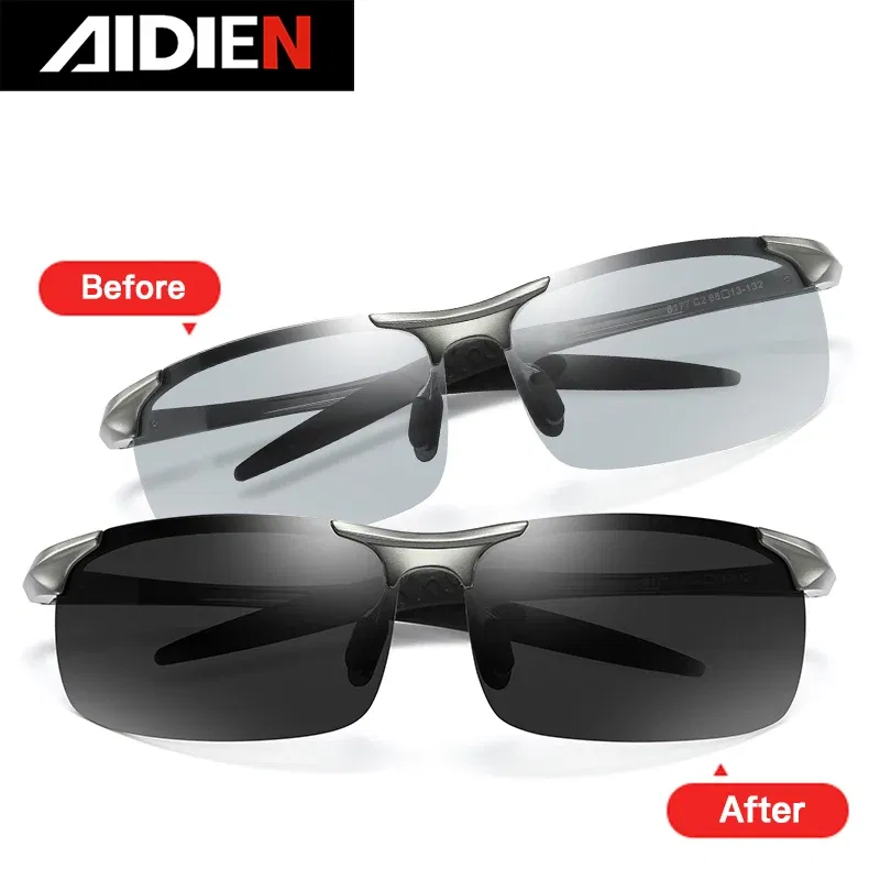 Lenses Color: Red, Frame Color: MULTI - Myopia Photochromic Sunglasses Diopter Polarized Driving Goggle Men Chameleon Change Color transition Prescription Sun Glasses