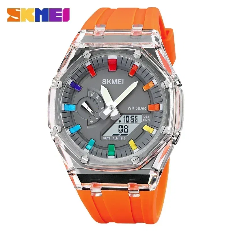 Color: grey, Ships From: CHINA - SKMEI Waterproof Men Watch Countdown Stopwatch Led Light Electronic Movement Wristwatch 5Alarm Clock 2 Time Digital Watches 2100