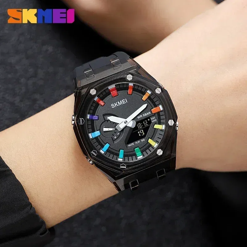 Color: grey, Ships From: CHINA - SKMEI Waterproof Men Watch Countdown Stopwatch Led Light Electronic Movement Wristwatch 5Alarm Clock 2 Time Digital Watches 2100