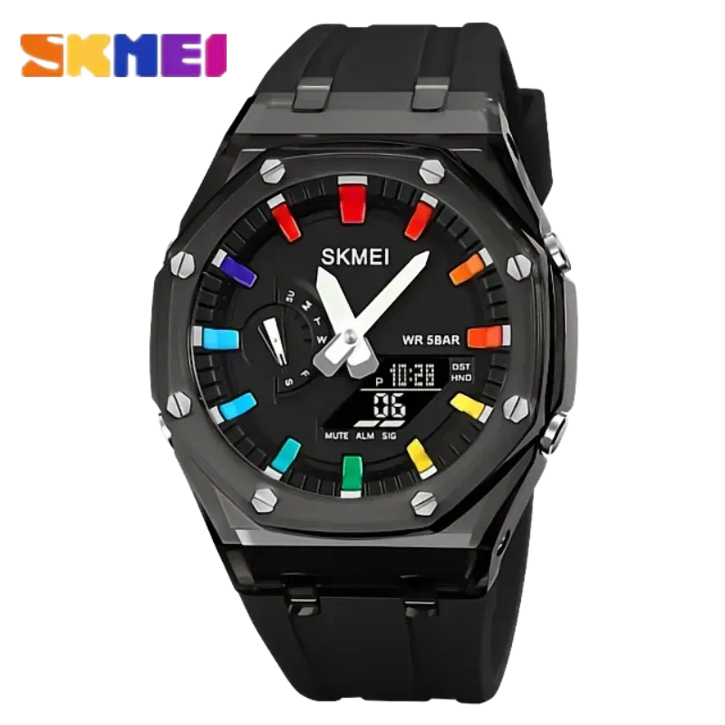 Color: grey, Ships From: CHINA - SKMEI Waterproof Men Watch Countdown Stopwatch Led Light Electronic Movement Wristwatch 5Alarm Clock 2 Time Digital Watches 2100
