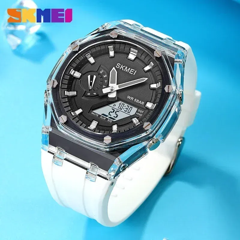 Color: grey, Ships From: CHINA - SKMEI Waterproof Men Watch Countdown Stopwatch Led Light Electronic Movement Wristwatch 5Alarm Clock 2 Time Digital Watches 2100