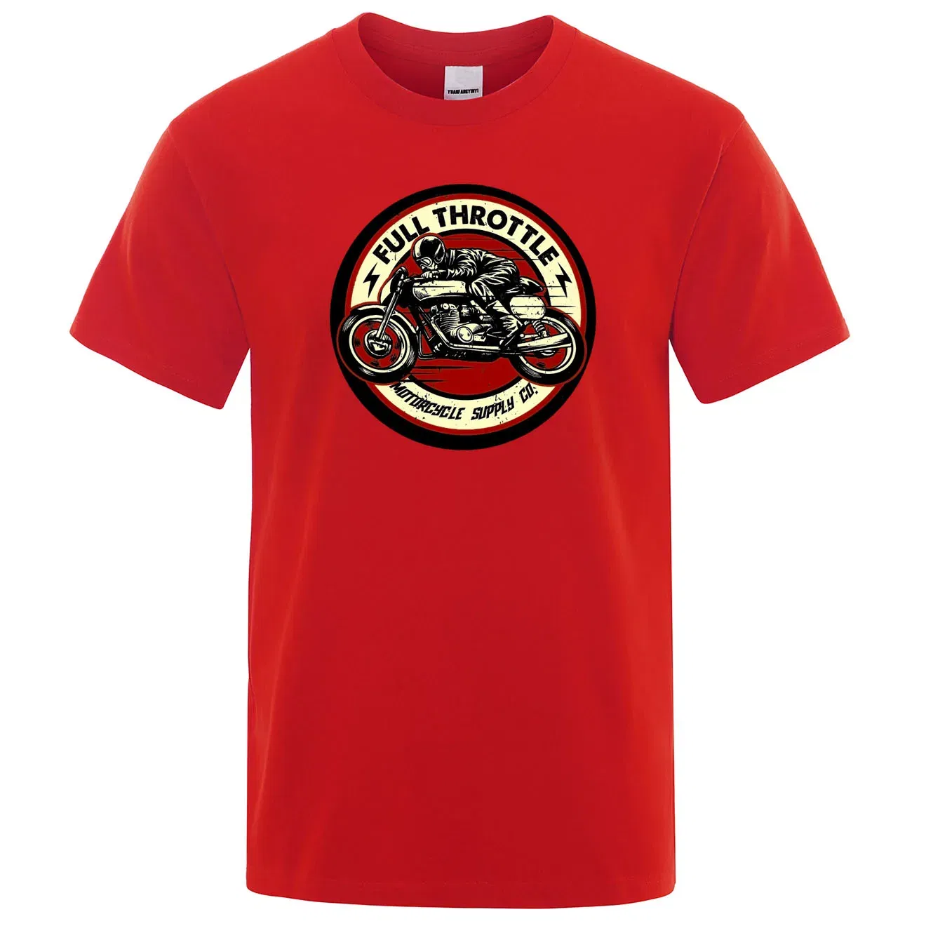 Color: Red, Size: XXL - Full Throttle Cafe Racer Rockabilly Biker Printed T-Shirt Men Fashion Casual Short Sleeve Loose Cotton Tshirt Summer Loose Tees