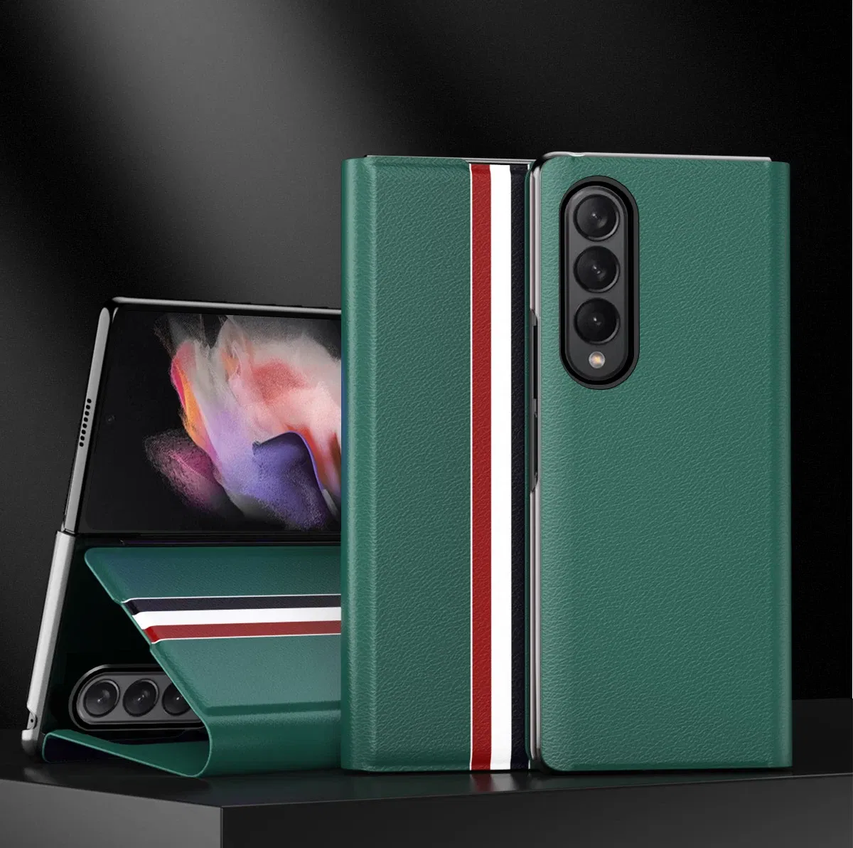 Color: Red, Material: CANVAS - Leather Wallet Function Case for Samsung Galaxy Z Fold 6 5 3 2 fold6 fold5 Fold4 Fold 4 5G Fold3 Fold2 Full Protection Bag Cover