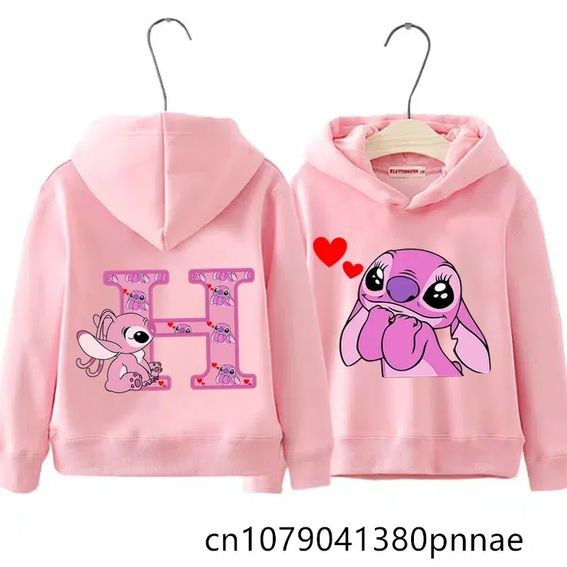Color: GRAY, Kid Size: 5 - Girls Boys Lilo and Stitch Sportswear Hoodies Casual Fashion Sweatshirts Angel Letter AZ Anime Autumn/Winter Hoodie Kids Hoodies