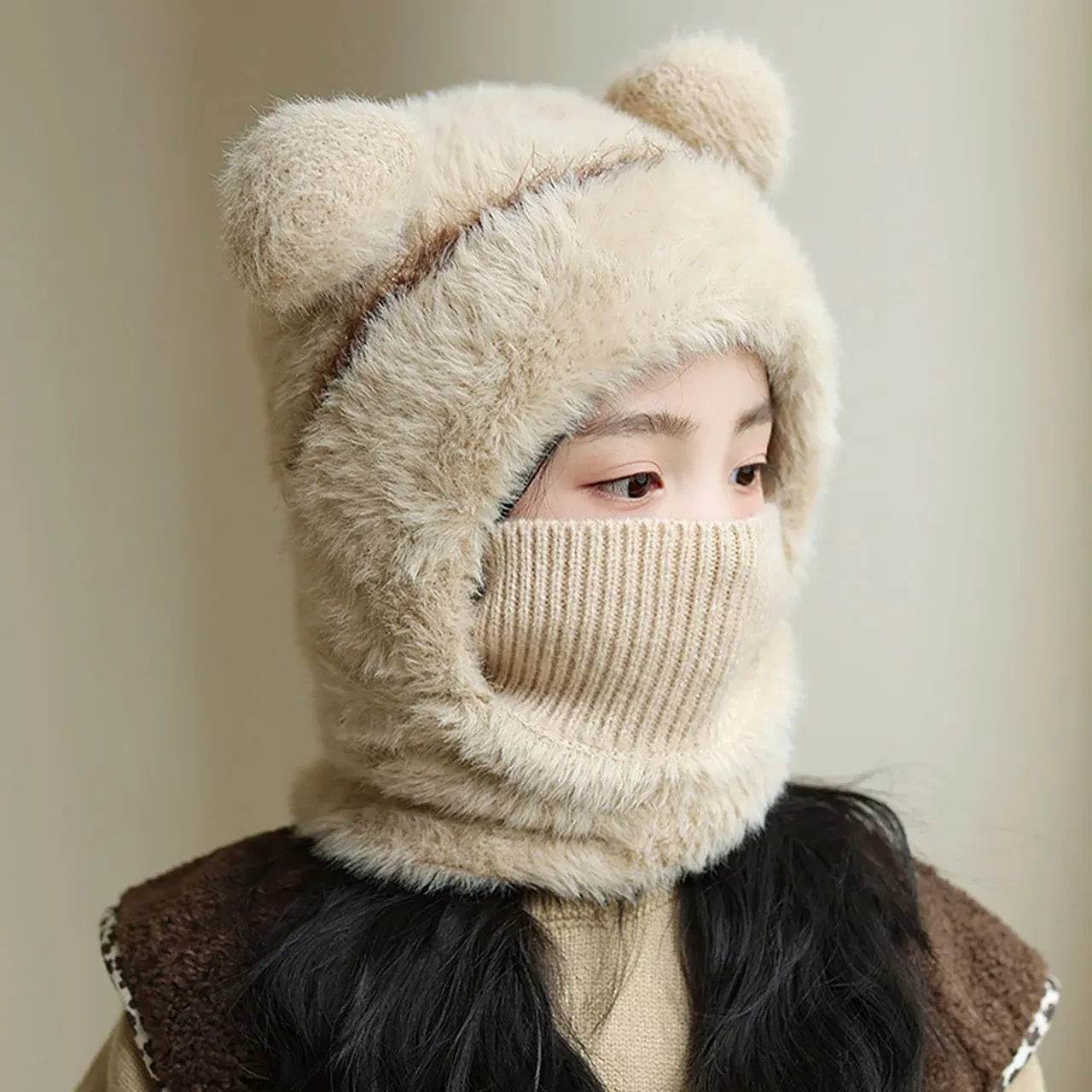 Color: WHITE, Size: XXL - Kids Plush Scarf Pullover Cap Winter Warm Ear Protection Hat 2-10Year Children One-Piece Beanie Baby Velvet Neckerchief Headgear