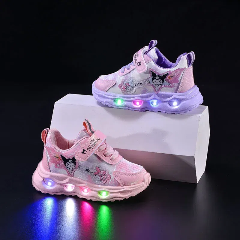Color: Pink, Shoe Size: 11 - Kids'Casual Shoes Girls Led Light Cartoon PU Leather Spring Fashion Flat Bottom Anti-slip Soft Bottom Pink Purple Size 21-30