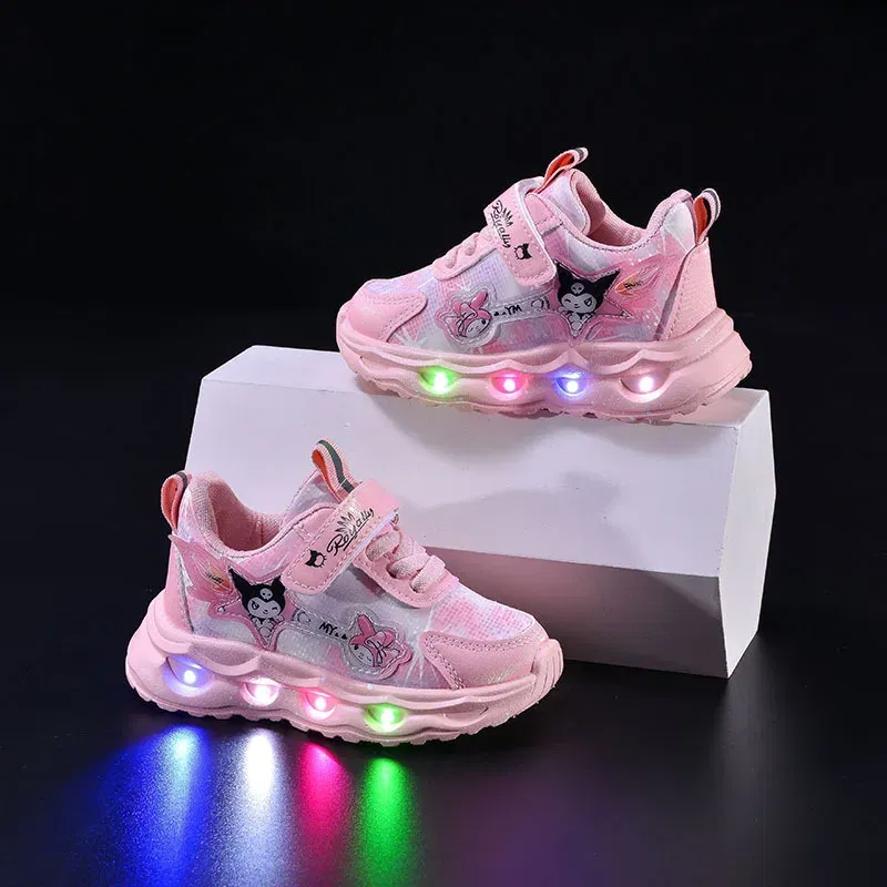 Color: Pink, Shoe Size: 11 - Kids'Casual Shoes Girls Led Light Cartoon PU Leather Spring Fashion Flat Bottom Anti-slip Soft Bottom Pink Purple Size 21-30